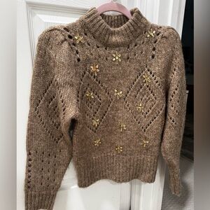 Astr The Label Sparkly Floral Puffy Sleeve Sweater XS